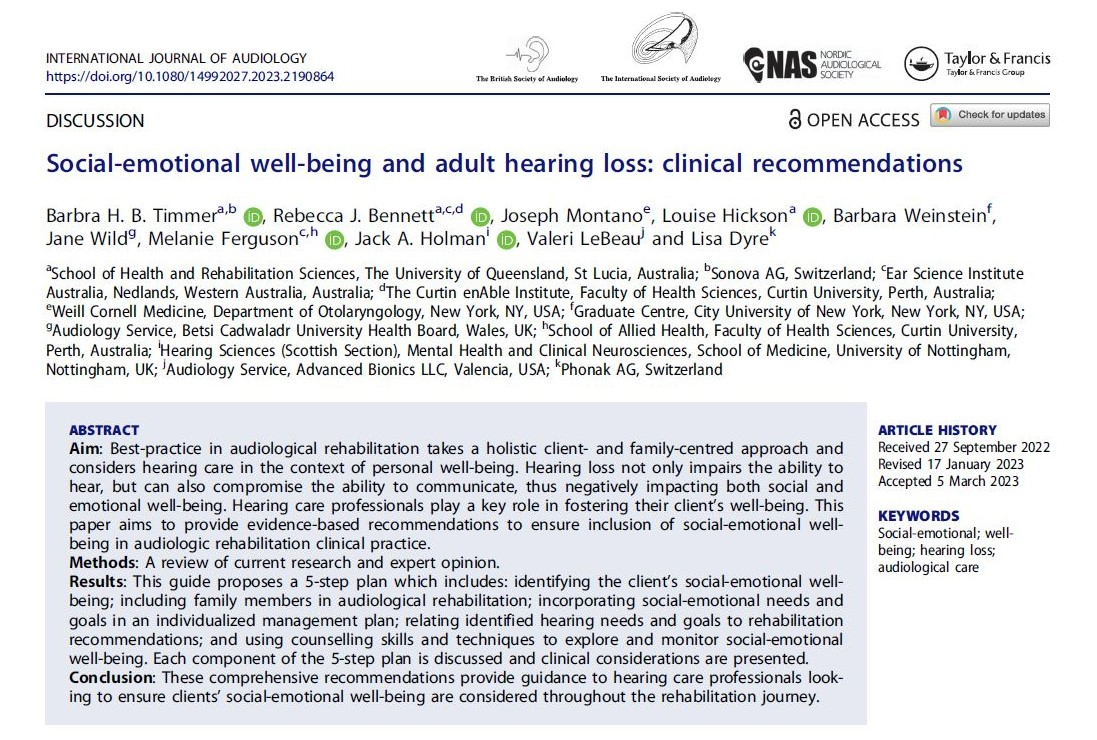 Social-emotional well-being and adult hearing loss: clinical recommendations