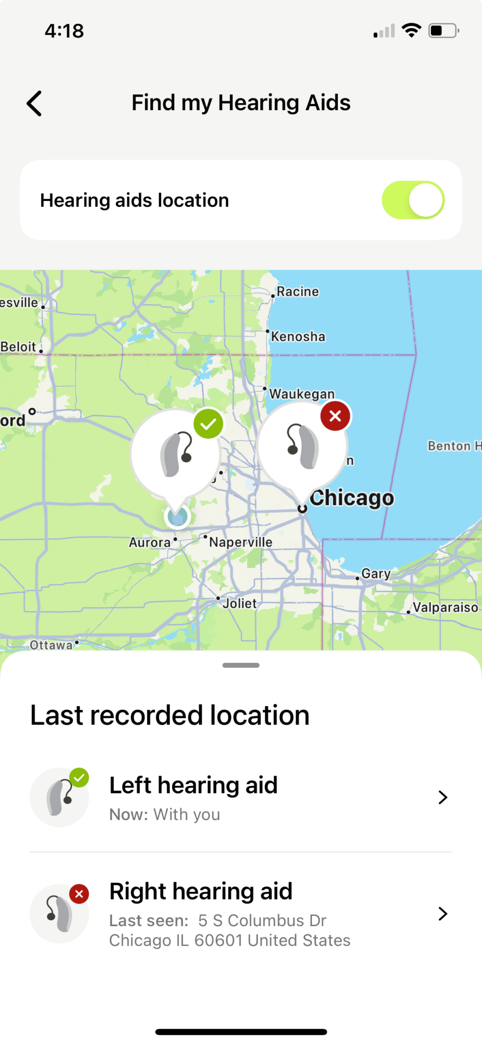 How To Find My Hearing Aid Figure 4: Find my hearing aids showing the left hearing aid connected